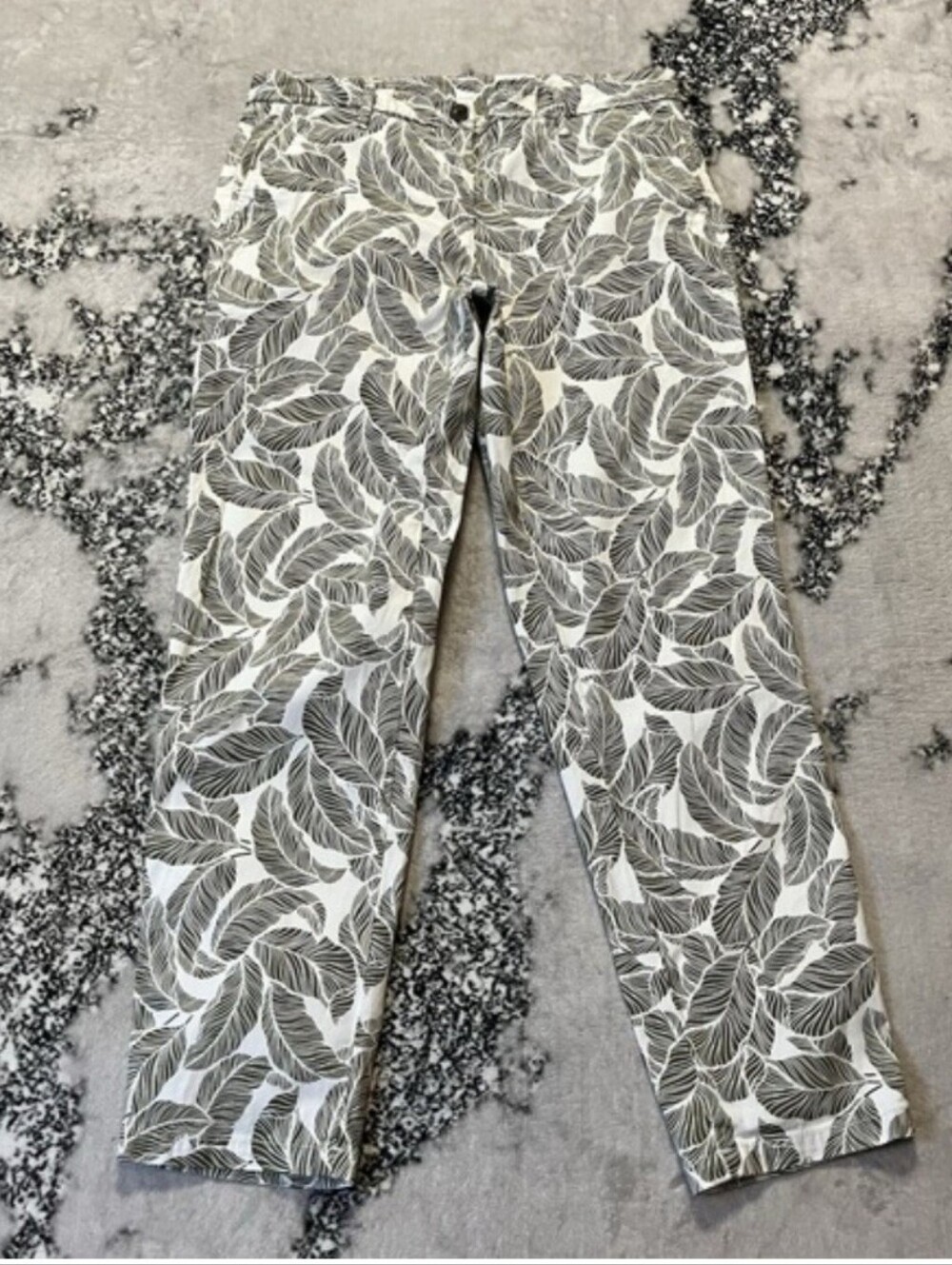 Talbots Pants Womens Sz 4 Green Relaxed Chino Layered‎ Palm Leaves Ankle Length